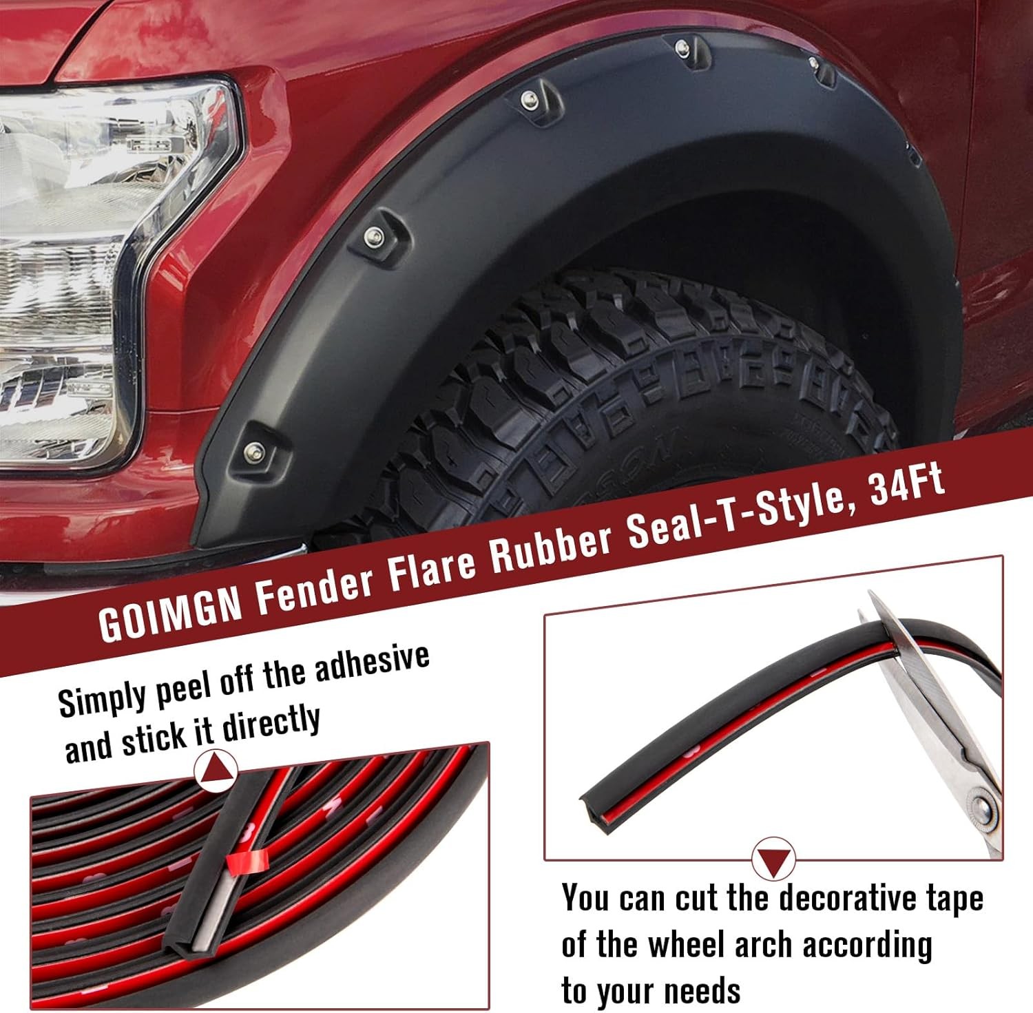 T-Style Truck Fender Flares Edge Trim Wheel Wells Seal Strip Rubber for Truck