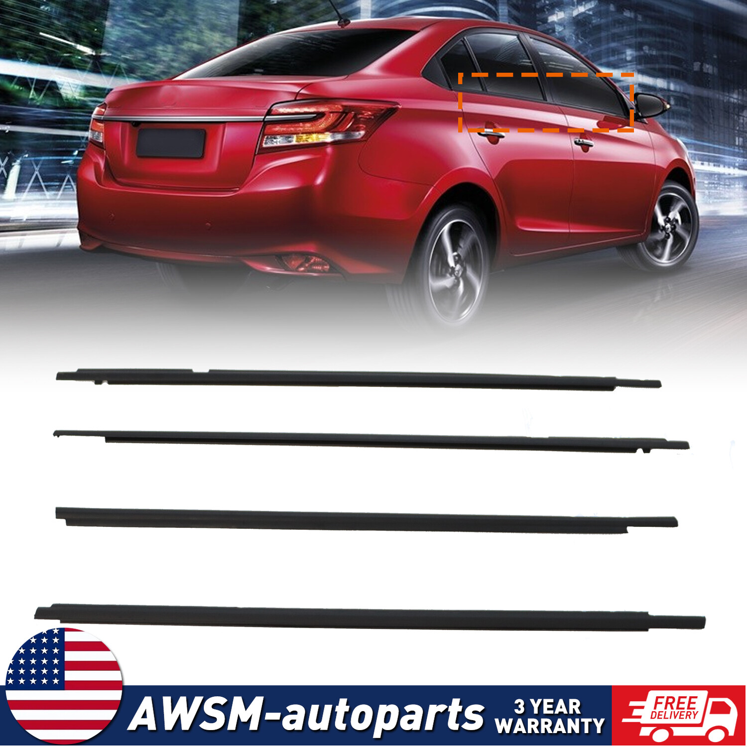 4Pcs For 2003-08 Toyota Corolla Weather Strips Window Moulding Trim Seal Belt