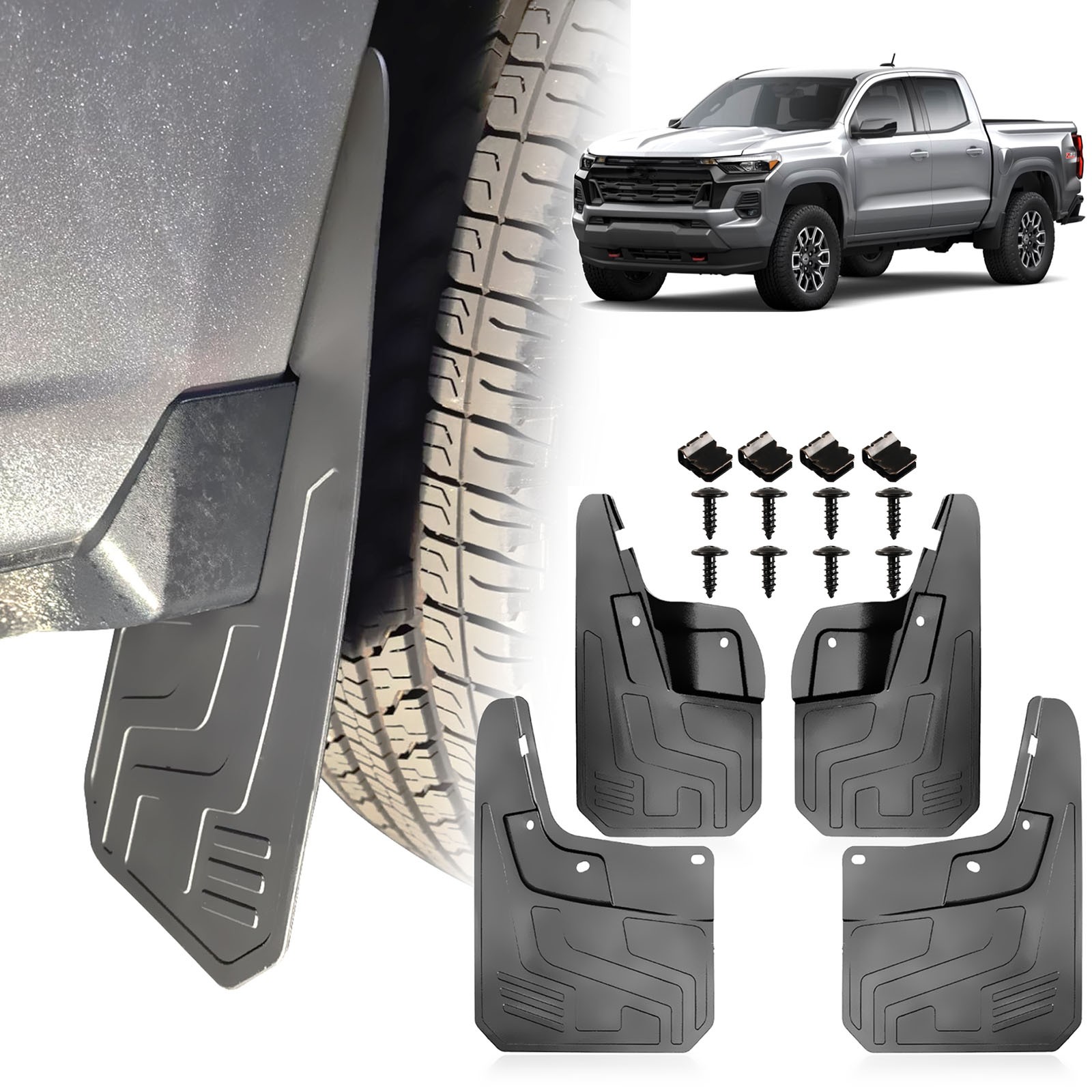 4pcs For Chevrolet Colorado 23-2026 Splash Guards Mud Flaps W/O Fender Flare