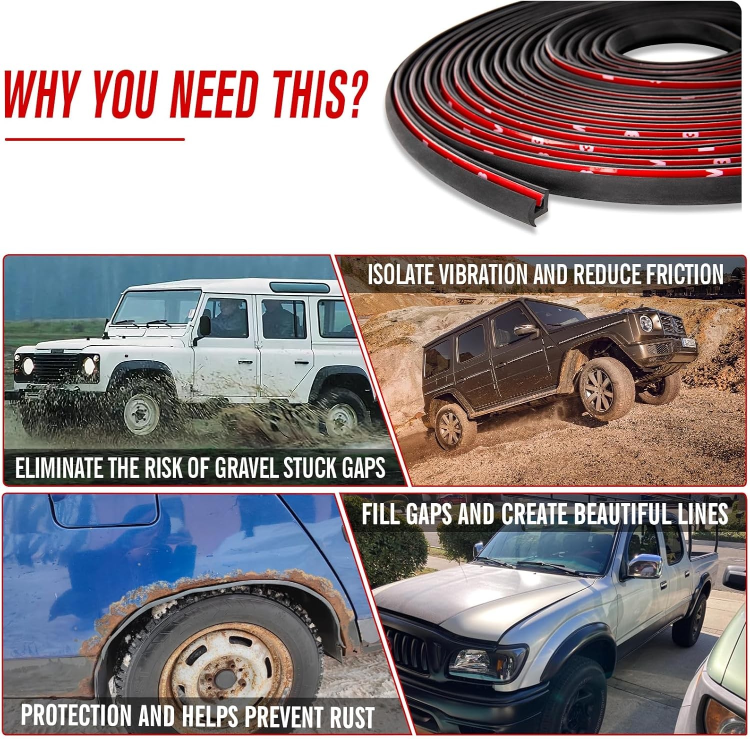 T-Style Truck Fender Flares Edge Trim Wheel Wells Seal Strip Rubber for Truck