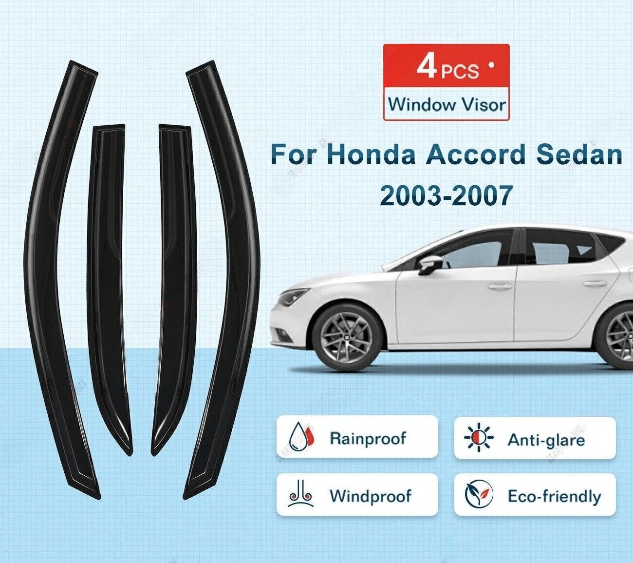 For 2003-2007 Honda Accord 4 Door Sedan Mugen Style Window Visor Sun Rain Guards