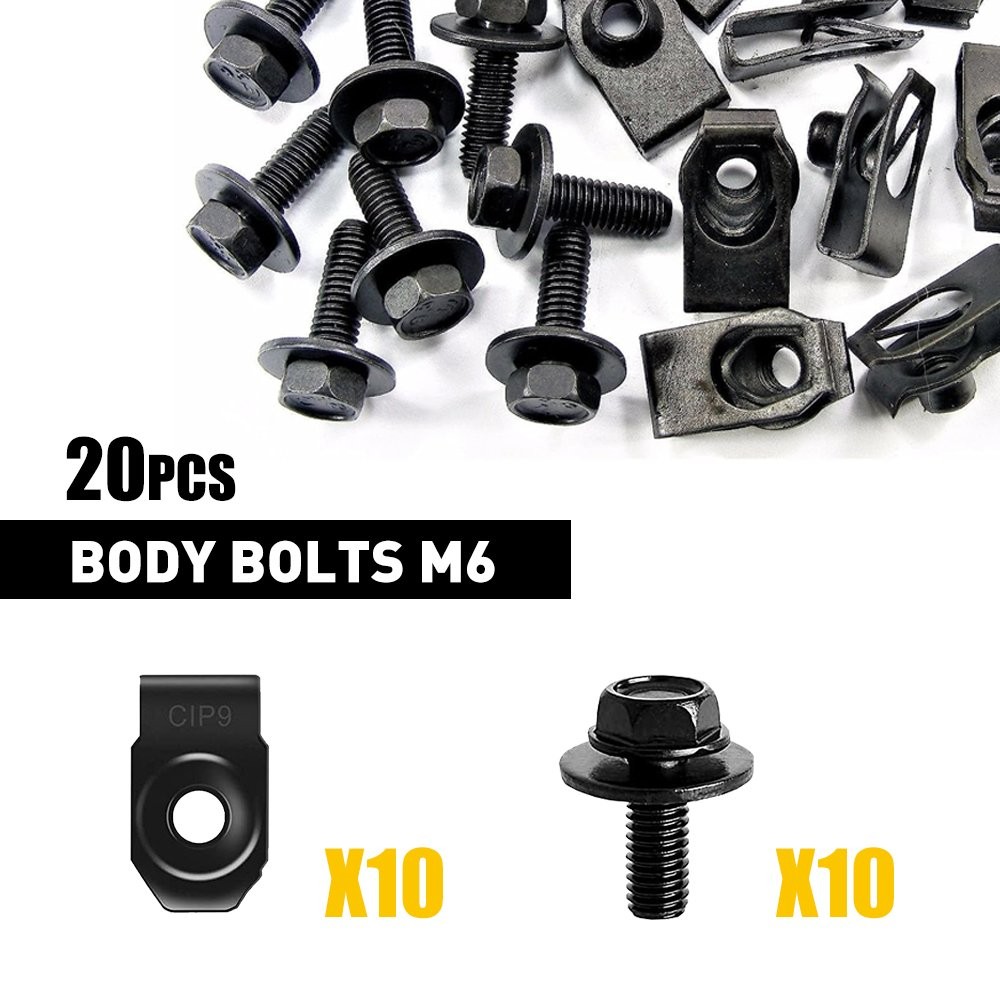 For Ford Body Bolts&U-nut M6-1.0x20mm Clips- Long- 10mm Hex- 20pcs (10ea) #150