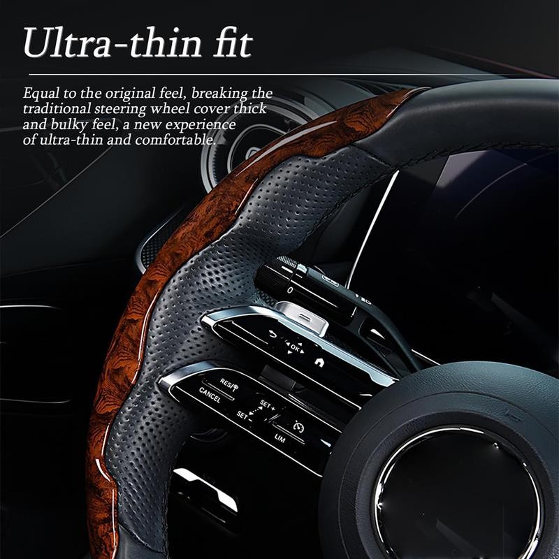 3PCS for TOYOTA Wood Grain Car Carbon Fiber Anti-Skid Steering Wheel Cover 15”