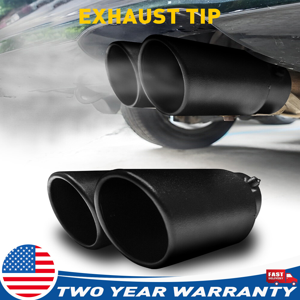 1PC Car Exhaust Muffler Tip Dual Round Tail Stainless Chrome Pipe 2.5″ Inlet US