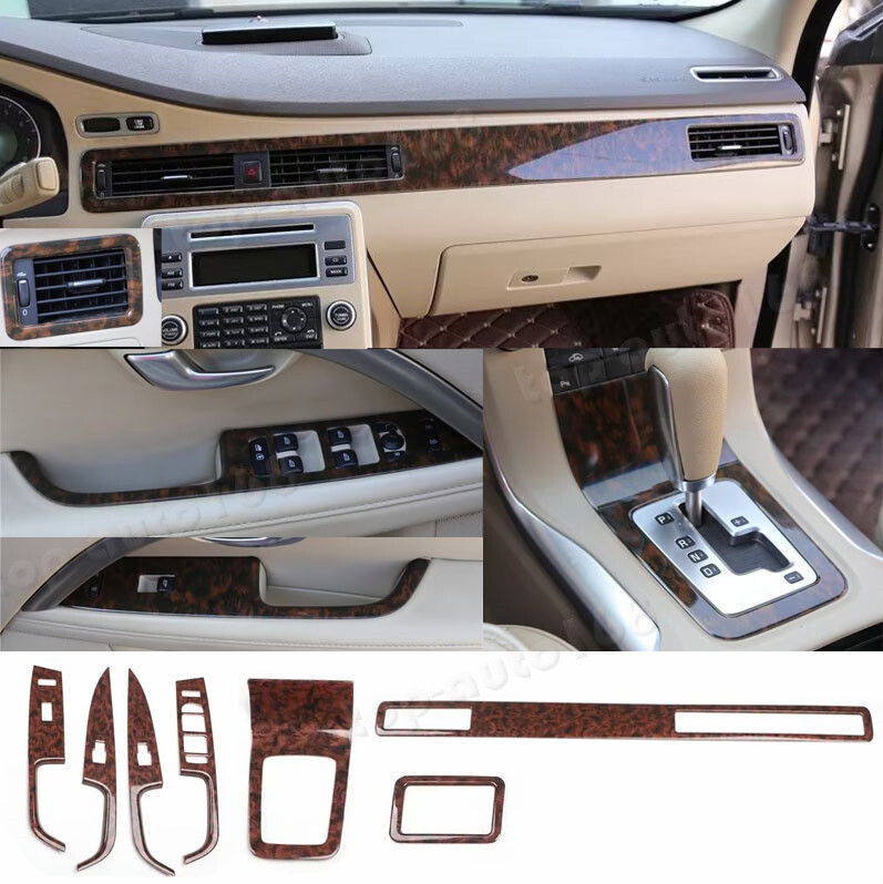 ABS Wood Grain Look Inner Full Set Decoration Cover Kit For Volvo S80 2010-2016
