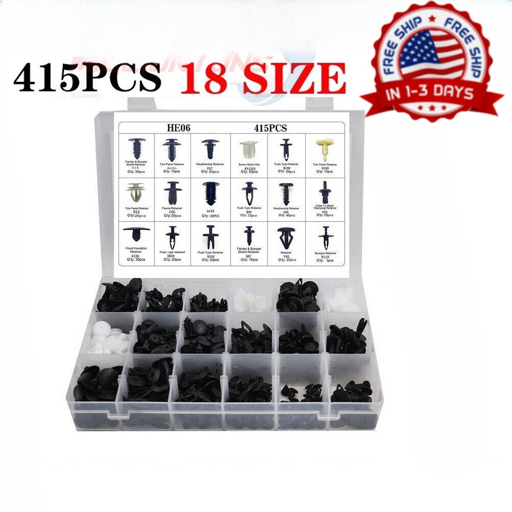 415 Pcs Car Retainer Clips Auto Fasteners Push Trim Clips Pin Rivet Bumper Kit