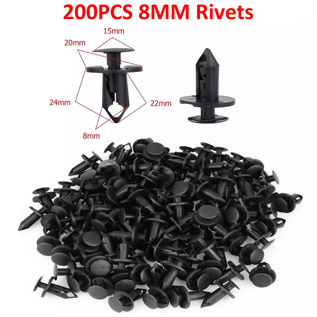 200PCS 8mm Bumper Retainer Clips Auto Car Plastic Push Rivets Fastener Fender
