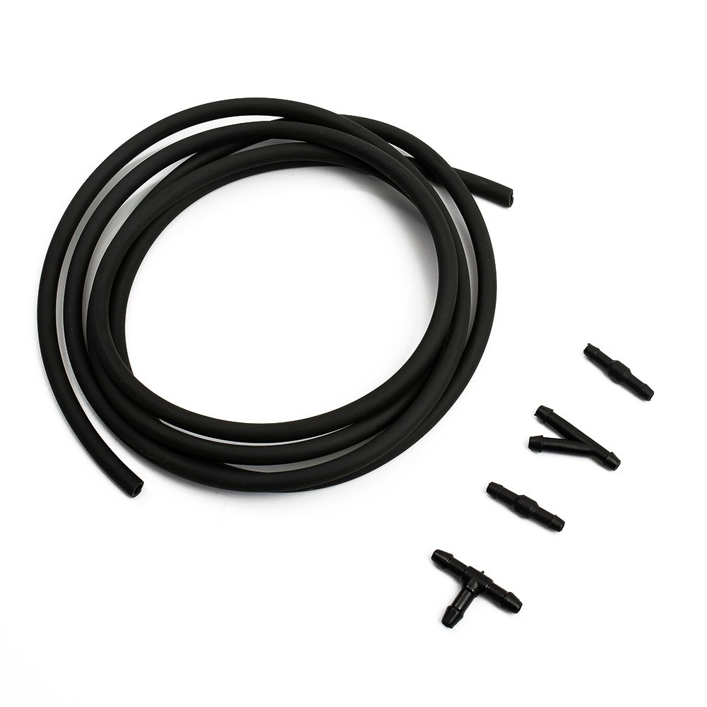 Wiper Hose Washer Spray Hose With Connector Black ABS Plastic+Rubber 2M