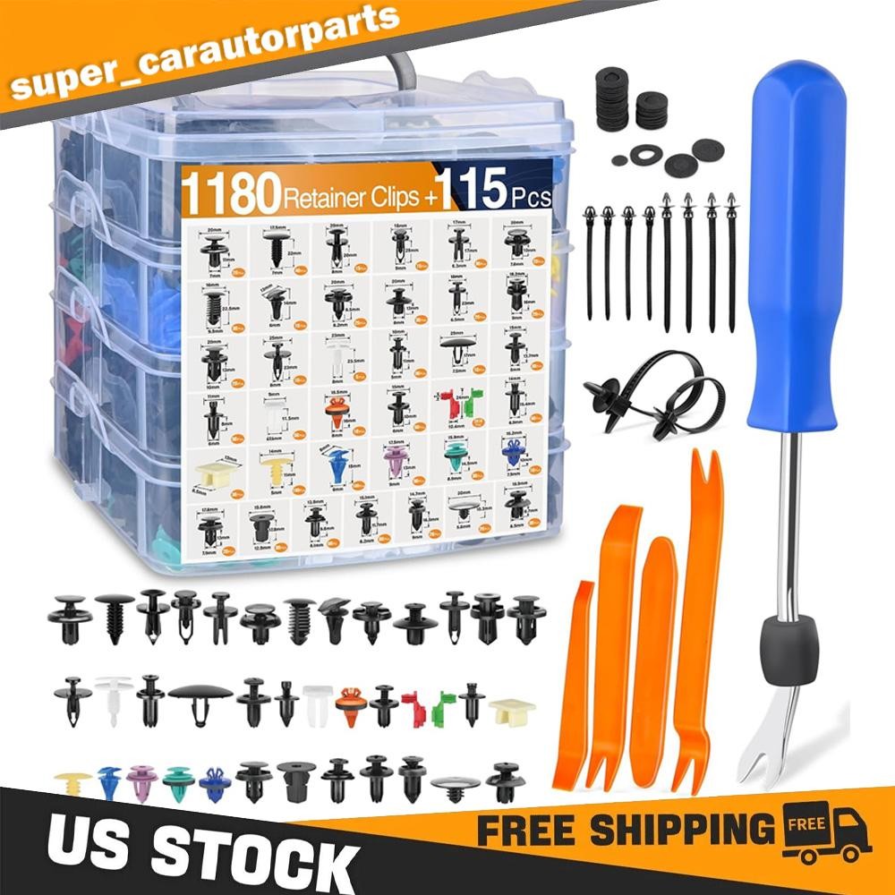 1295PCS Car Body Retainer Clips Auto Fasteners Push Trim Pin Rivet Bumper Kit US