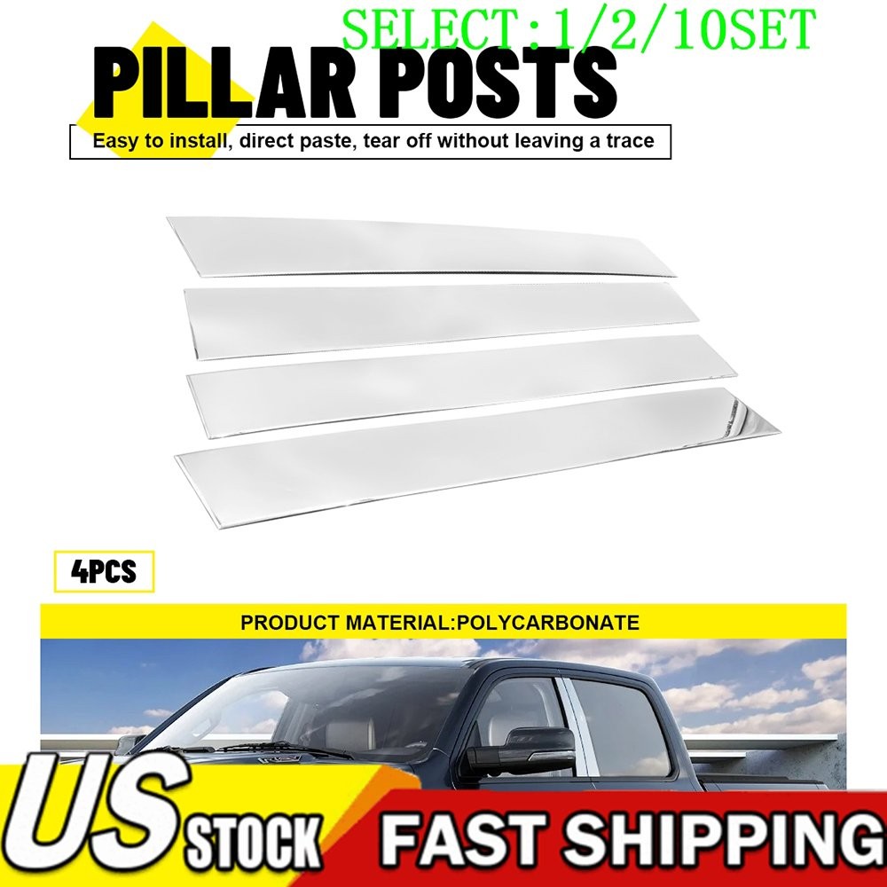 4pcs/Set Chrome Pillar Posts For 19-25 Dodge Ram 1500 Crew Door Cover Trim 1~10X