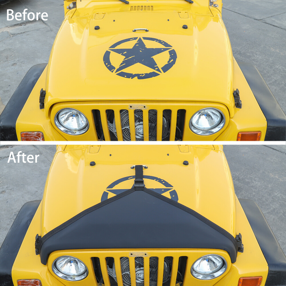 Front Hood Engine Bra Cover T-Style Protector For Jeep Wrangler TJ 1997-06 Black