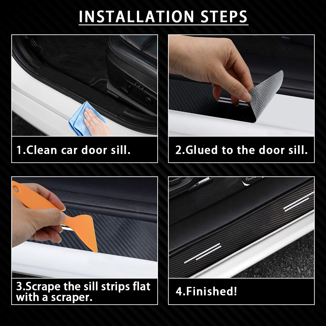 4X For Silverado 1500 Carbon Fiber Truck Door Sill Plate Protector Cover Sticker
