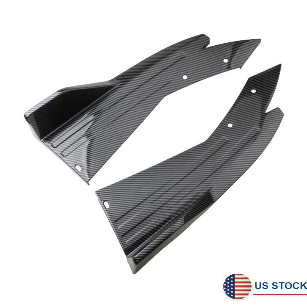 1Pair ABS Sedan Bumper Spoiler Rear Lip Wrap Angle Splitters Carbon Fiber Look