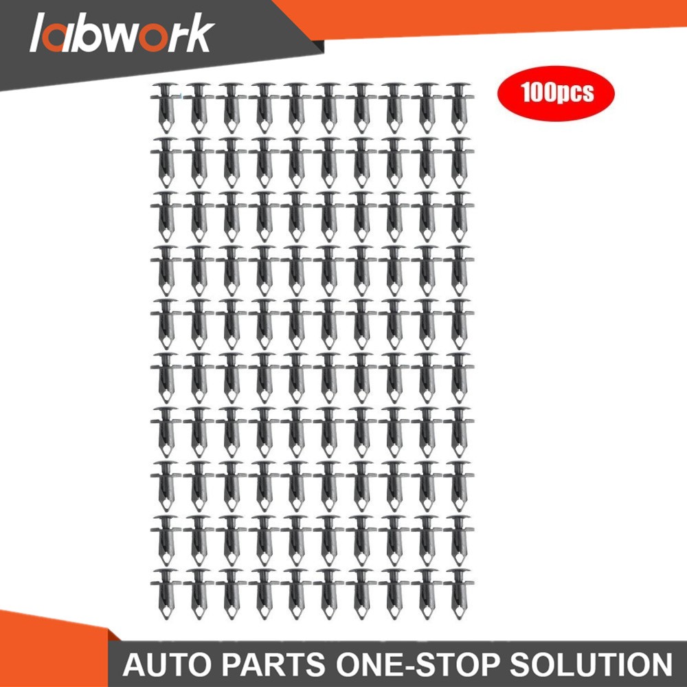 Labwork 100p 8mm Car Hole Push Pin Clips Plastic Rivets Fastener Fender Bumper