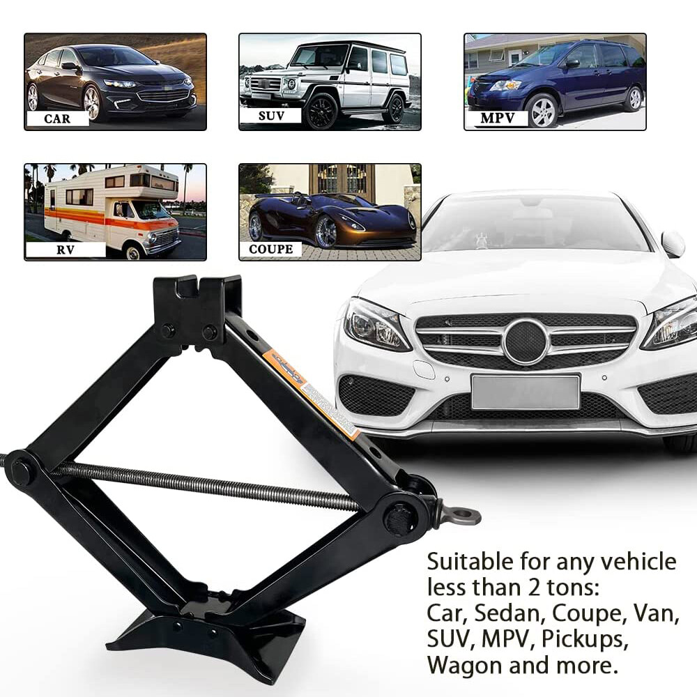 2Ton Scissor Wind Up Jack Lift and Extendable Wheel Wrench For Car Van Emergency