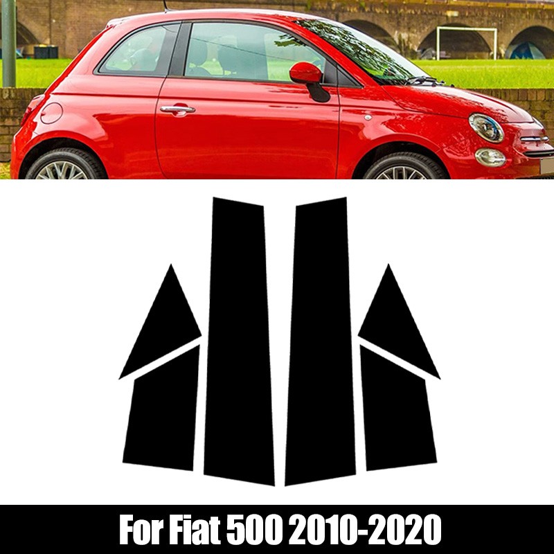 6pc Glossy Black Polycarbonate Window Pillar Posts Trim For Fiat 500 2010-2020