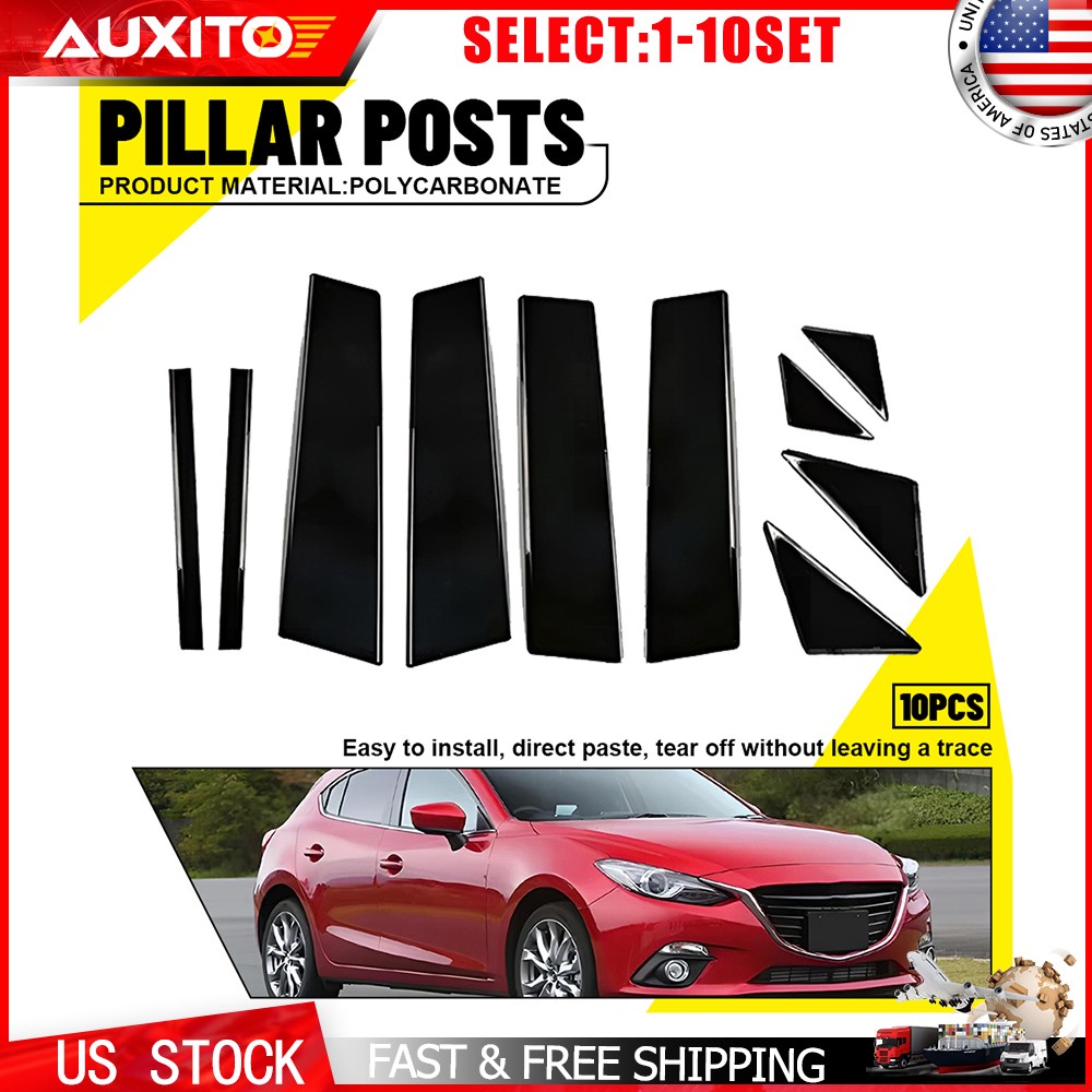 For Mazda 3 Axela 2014-18 Gloss Black Pillar Post Cover Trim Door Window 10-100X