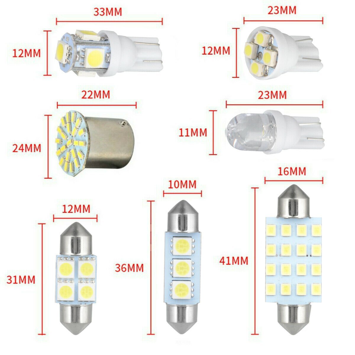 28x White LED Interior Package Kit For T10 31 36mm Map Dome License Plate Lights