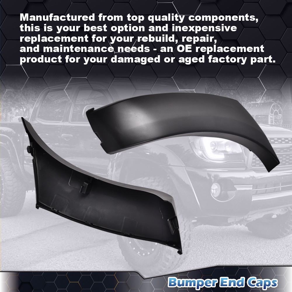 Pair/Left/Right Front Bumper End Caps Primed Black Fit For 05-11 Toyota Tacoma