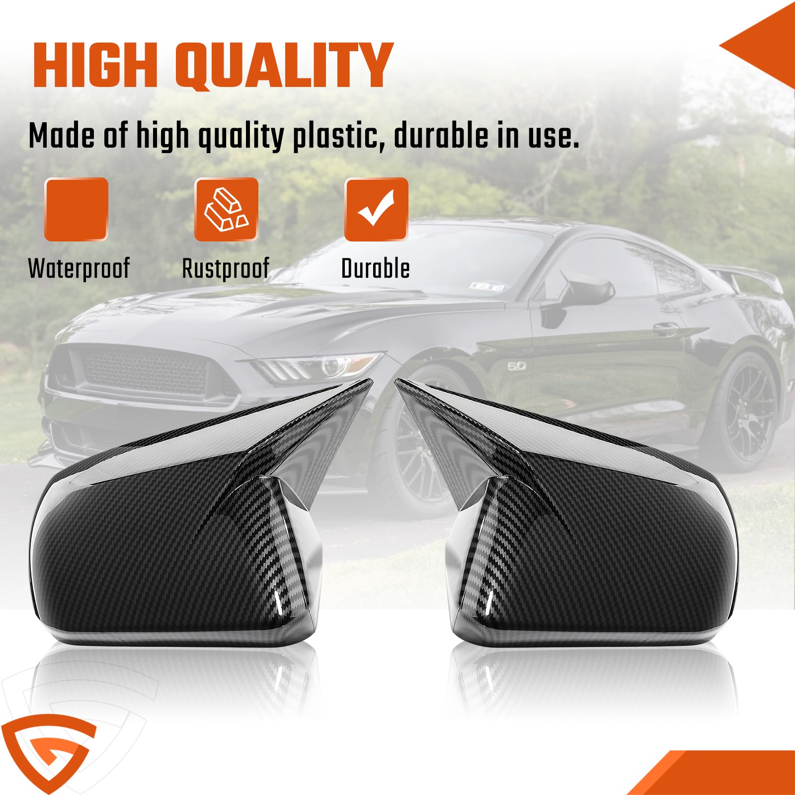 Carbon Fiber Rearview Mirror Covers Horn Style for Ford Mustang No Signal Light