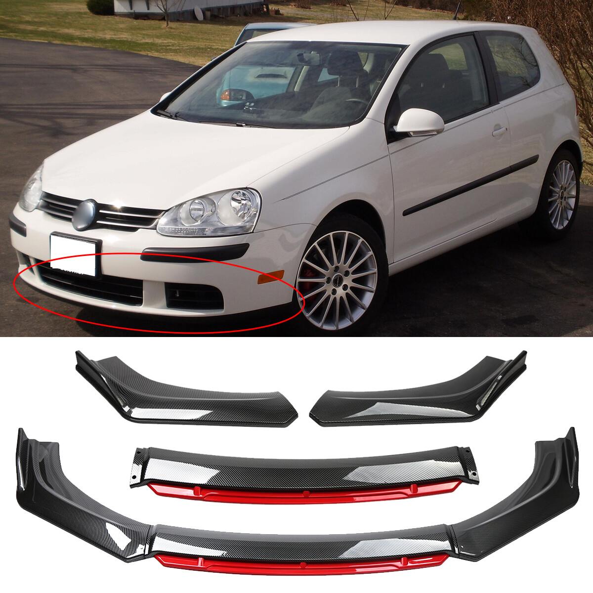 For Volkswagen Rabbit 06-09 Carbon Fiber Red Front Bumper Lip Splitter Body Kit