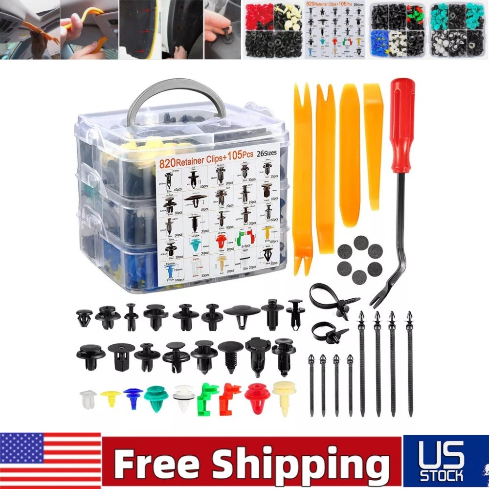 925PCS Automotive Bumper Clips Car Plastic Rivets Fasteners Push Retainer Kit