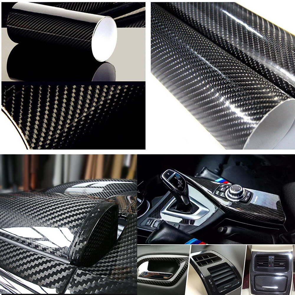 5D Carbon Fiber Black High Gloss Glossy Auto Vinyl Wrap Sticker Decal Sheet Film