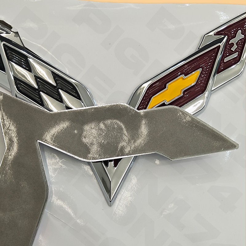 2pc Gloss Chrome For Corvette C7 Front / Rear Emblems Badge 2014-2019 Cross Flag