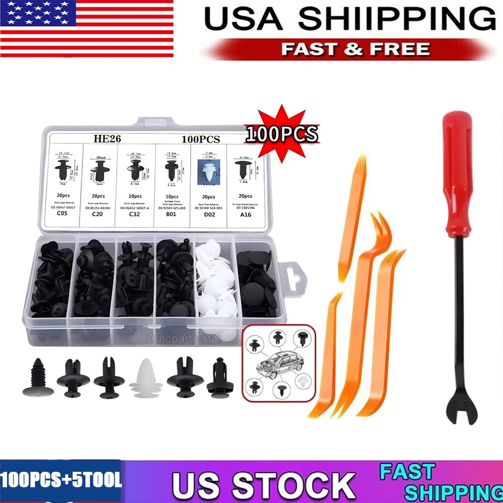 100pcs Universal Car Bumper Body Clips Door Panel Clips Fastener Fender Push Pin