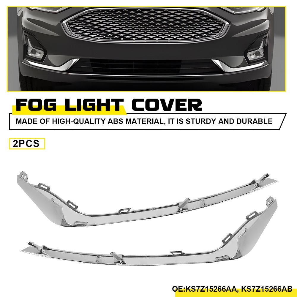 Pair LH RH Front Fog Light Lamp Strip Trim Fit For Ford Fusion 2019 2020 Chrome
