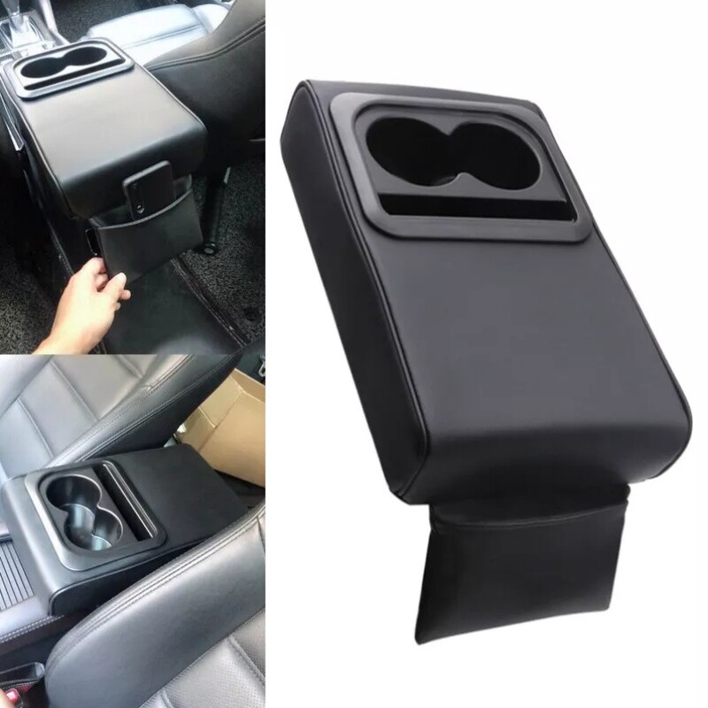 Black Car Armrest Box Cushion Pad Center Console Cover With Cup Holder Storage