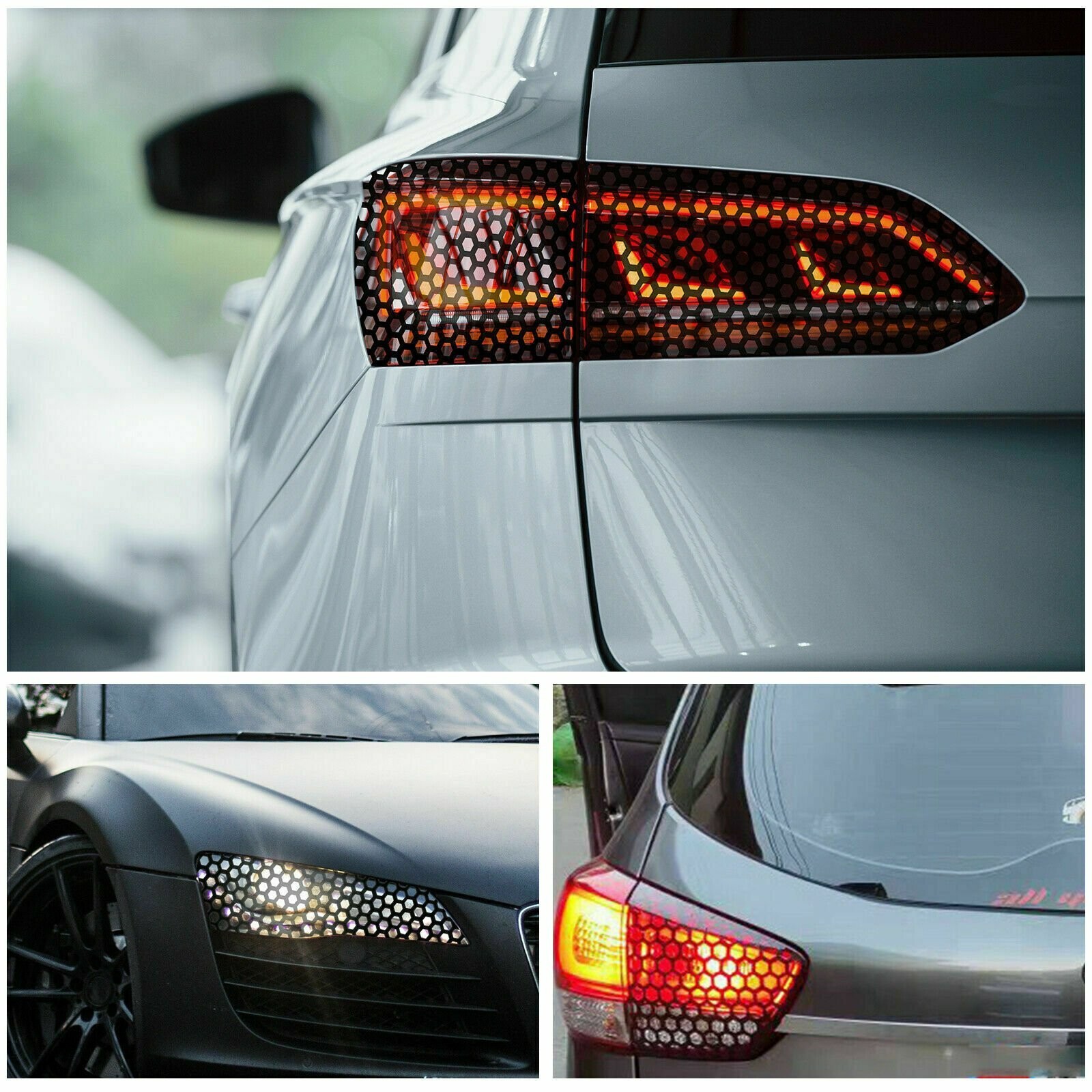 2x Car Rear Tail Light Cover Honeycomb Sticker Tail-lamp Decal Accessories USA