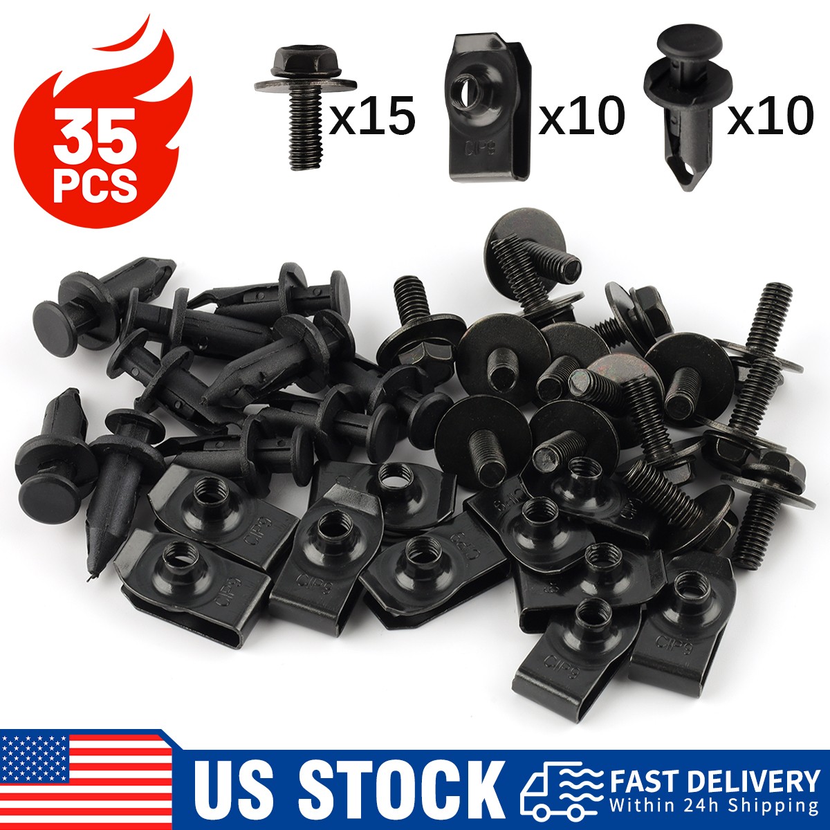 U-Clip Nuts & Bolts Set Clips Under Cover Splash Shield Guard for Car Mounting