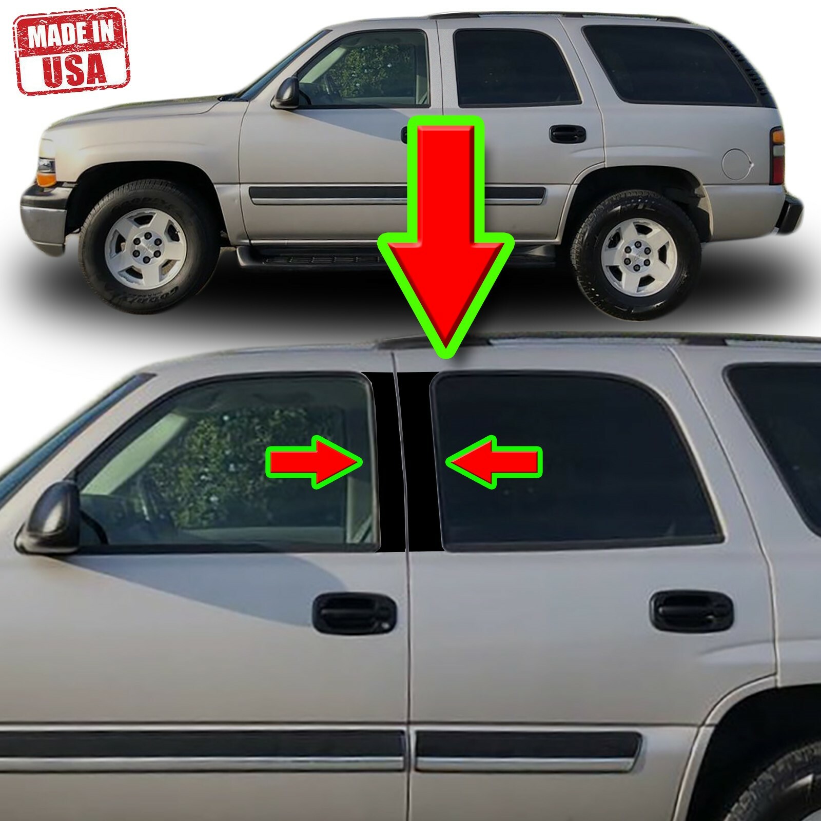 Black Pillar Trim for Silverado/Tahoe/Avalanche/Suburban/Sierra/Yukon 00-06 4p