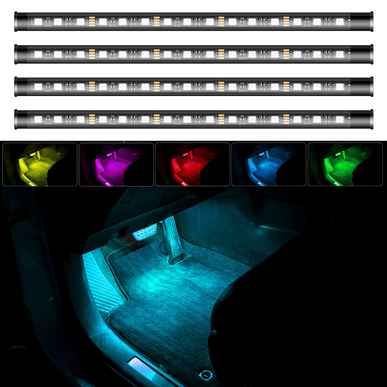 Car Interior RGB60LED Floor Accessories Decorative Atmosphere Strip Lamp Lights,