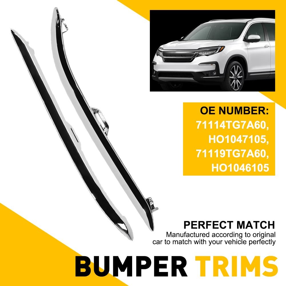 Front Bumper Cover Molding Trim For 19-2022 Honda Pilot Gloss Chrome Left Right