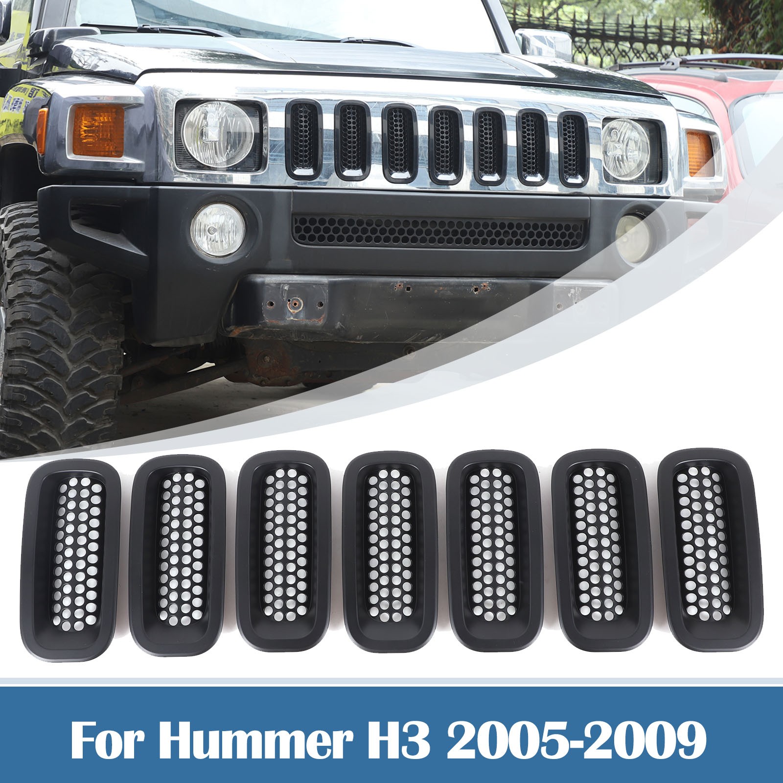 Matte Black Front Mesh Grille Honeycomb Insert trim For Hummer H3 2005-2009 7PCS