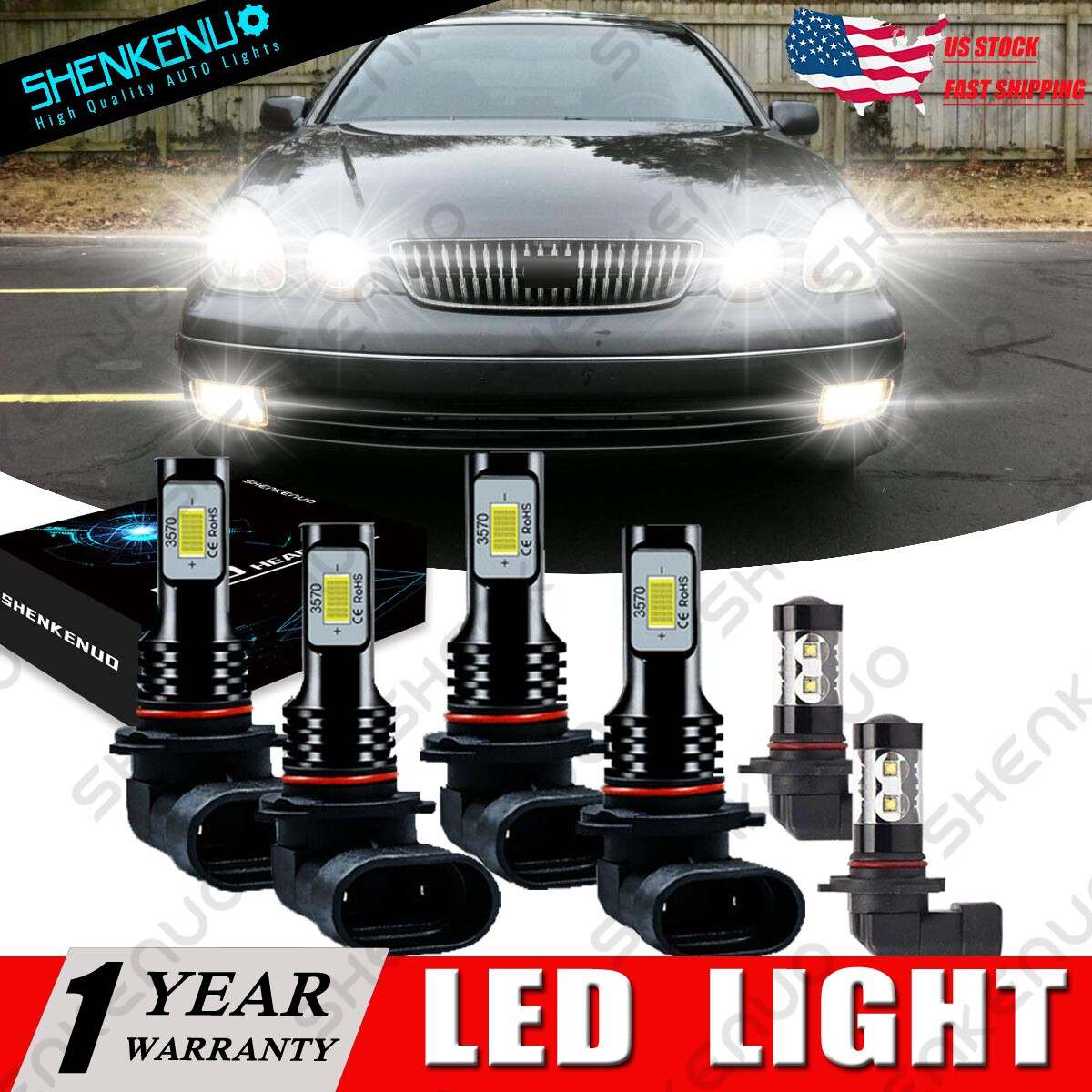 For 98-2005 LEXUS GS 300 400 430 Combo 6000K Front LED Headlight Fog Lamp Bulbs