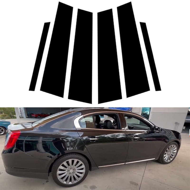 6x Black Polycarbonate Door Window Pillar Post Sticker For Lincoln MKS 2009-2016