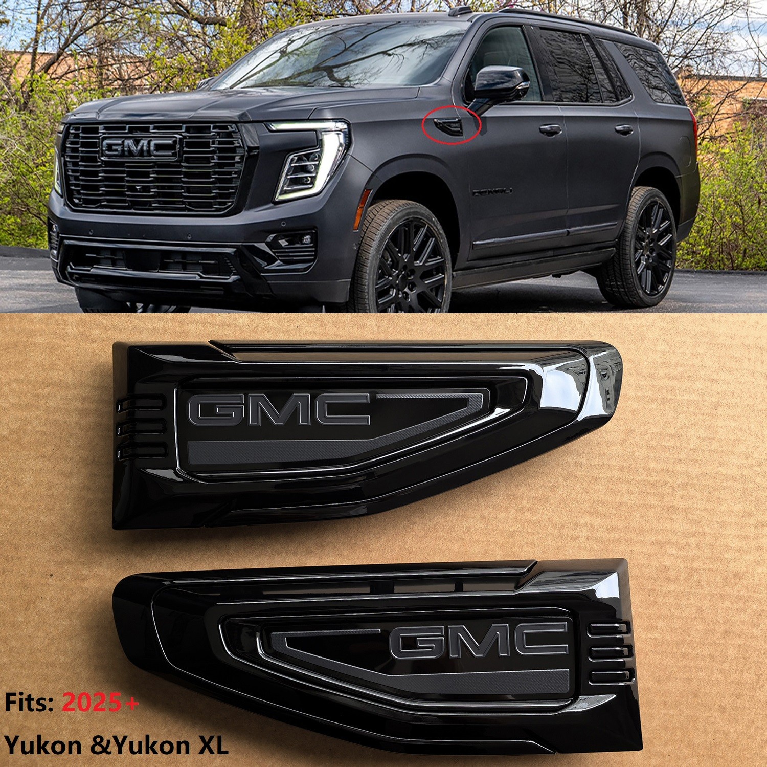 OEM 2025 2026 GMC Fender Vent Emblem Badge for Yukon / Yukon XL Gloss Black