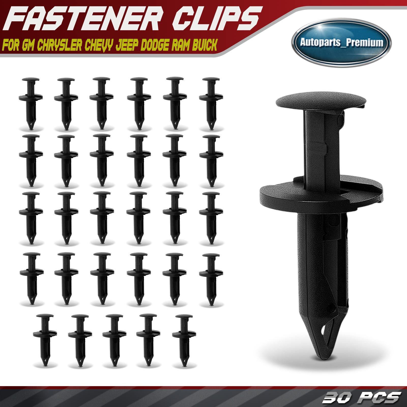 30Pcs 1/4 in Nylon Retainer Clip Push-Type for GM Chrysler Chevy Jeep Dodge Ram