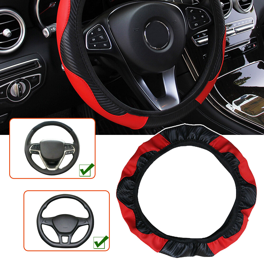 Red Microfiber Leather Steering Wheel Cover 15”/38cm Universal Car Accessories