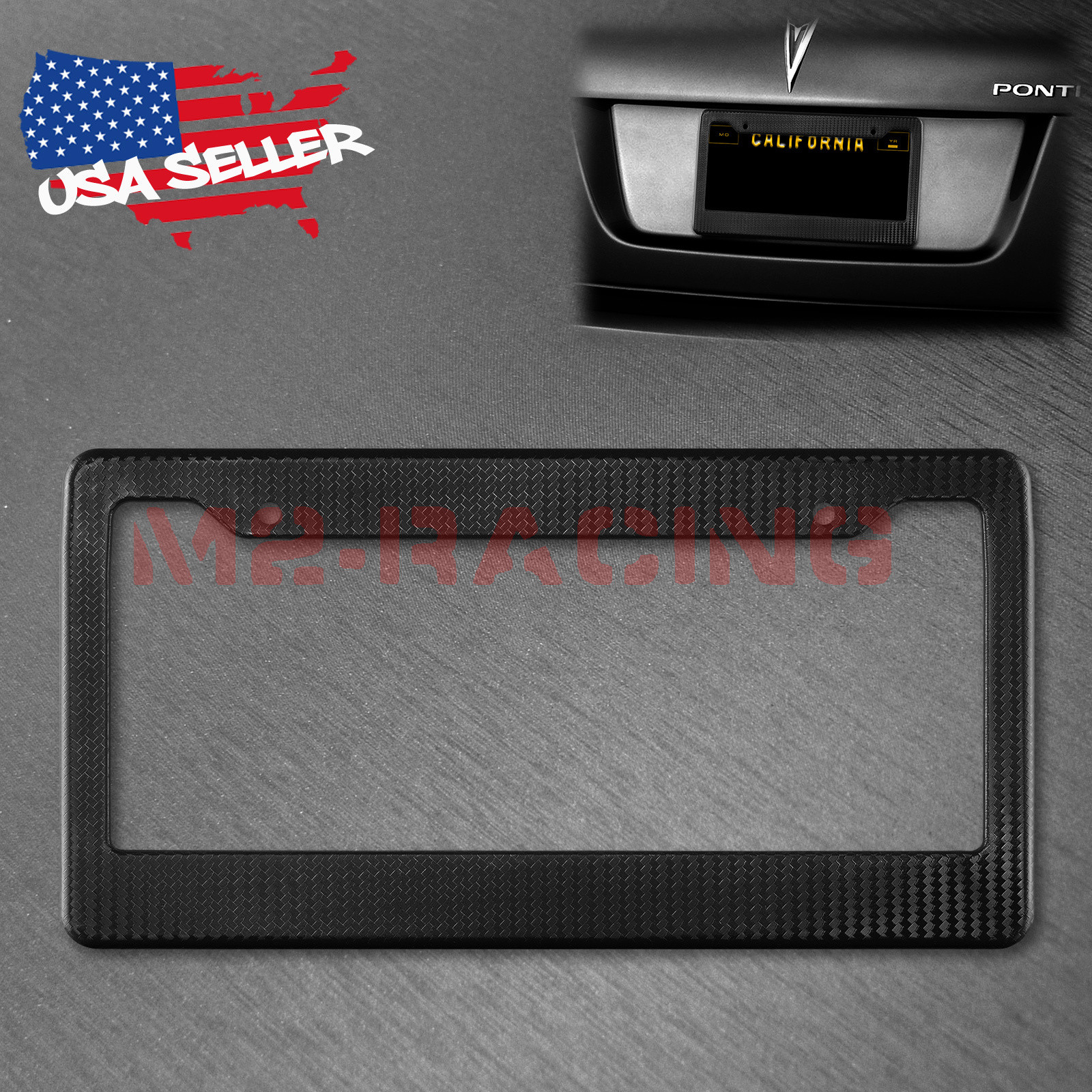 1Pc Plastic Black Carbon Fiber Style License Plate Frames Front & Rear Bracket