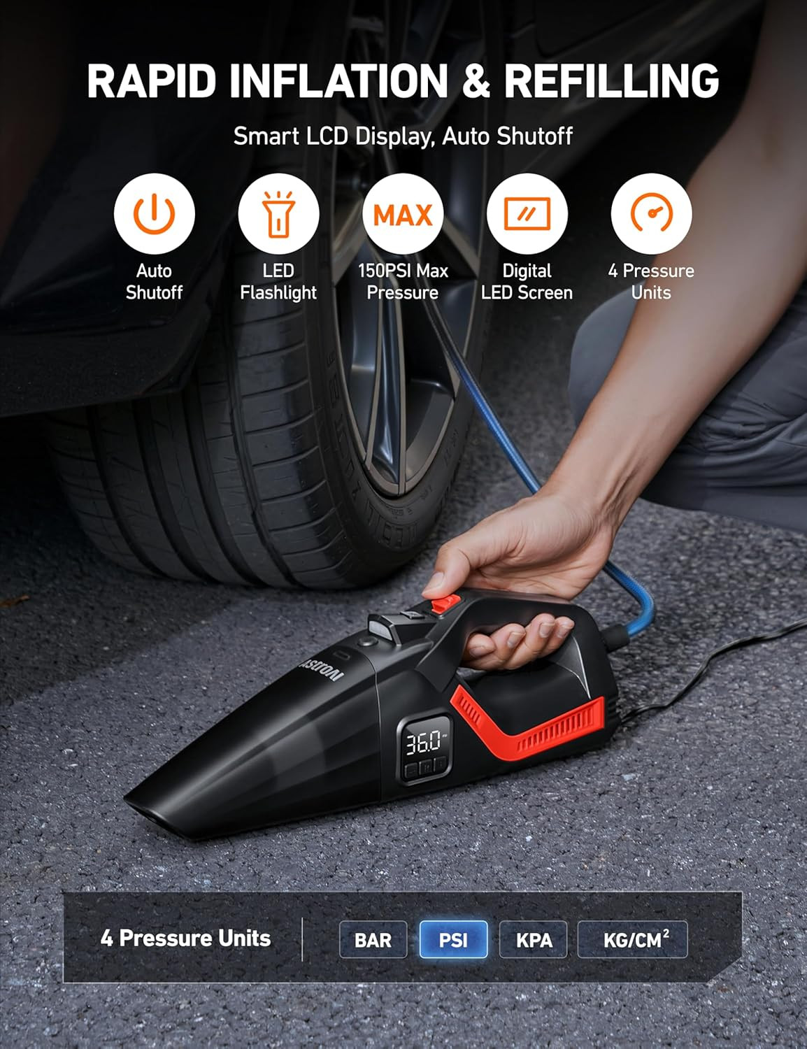 4In1 Car Vacuum Cleaner And Tire Inflator Portable w/Accessories Air Compressor