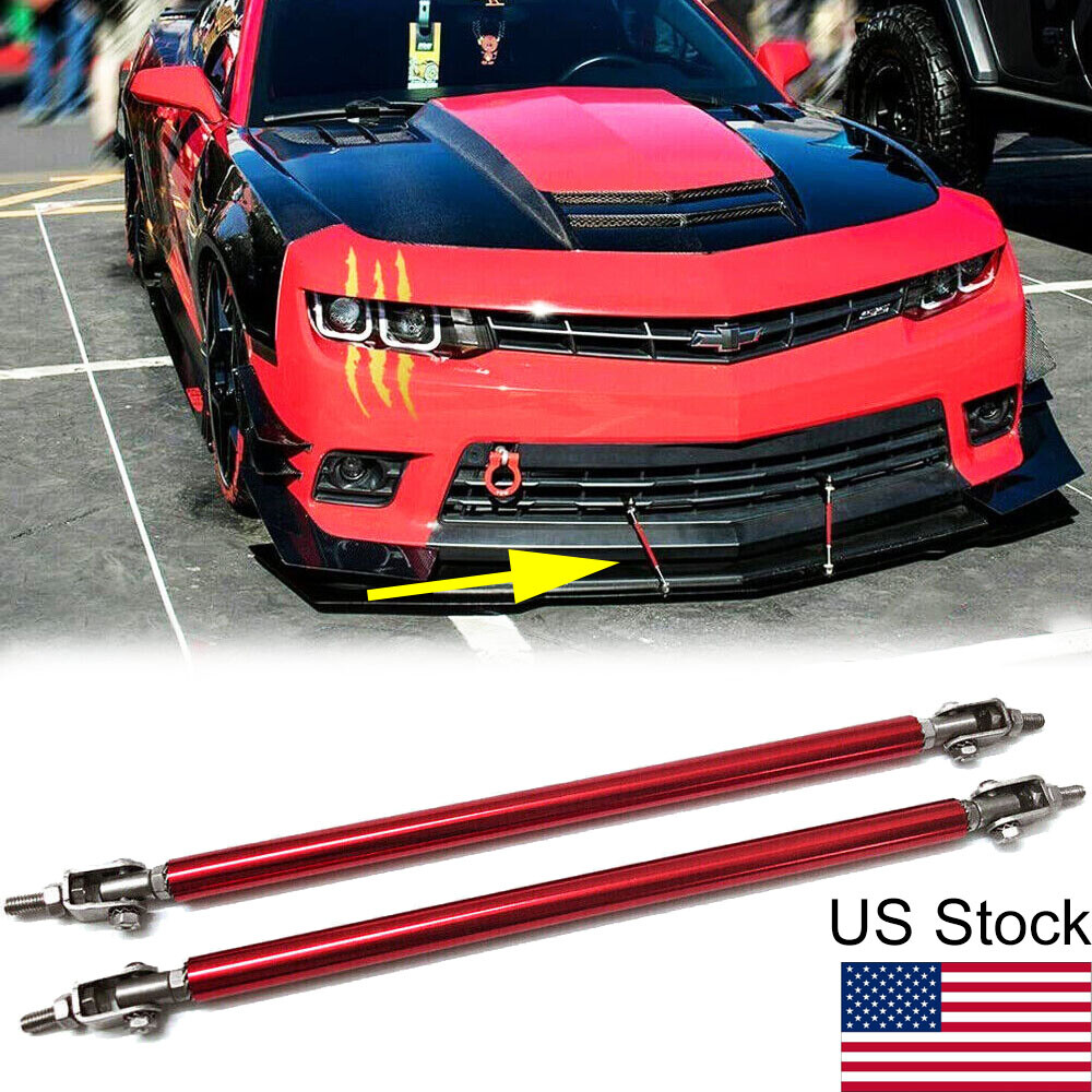 JDM Red Adjustable Front Bumper Lip Splitter Strut Rod Tie Support Bar Universal