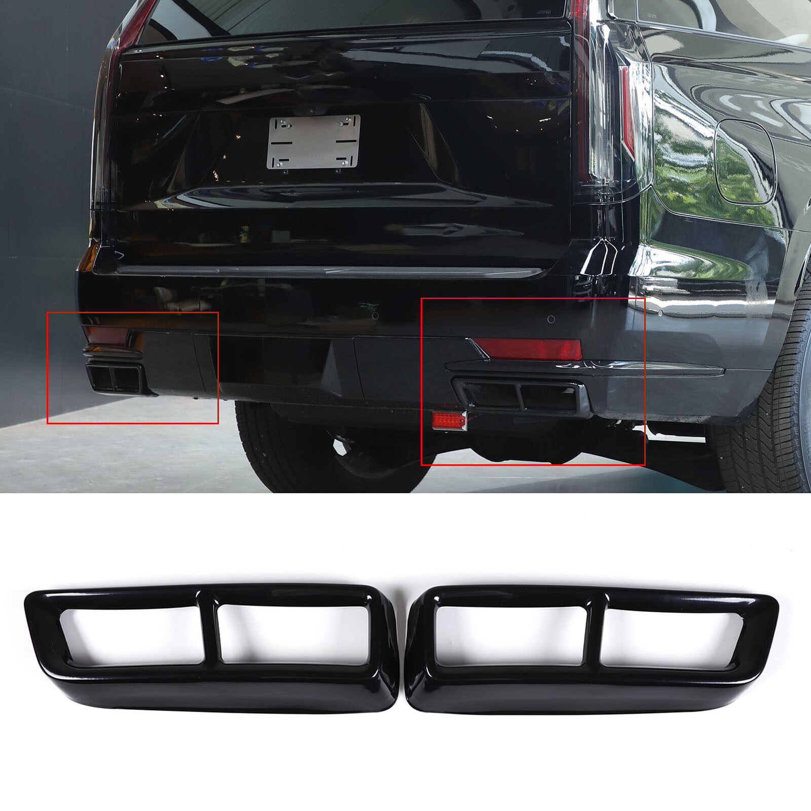 Black Rear Cylinder Exhaust Pipe Cover Trims For Cadillac Escalade 2021-2024 2PC