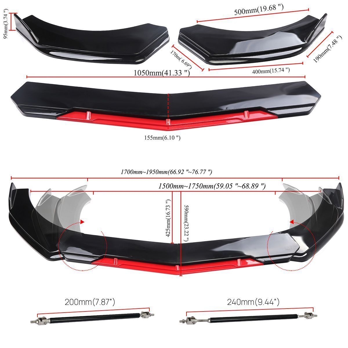 Black+Red For Kia Forte Sedan/Hatchback Front Bumper Red Lip Splitter Spoiler