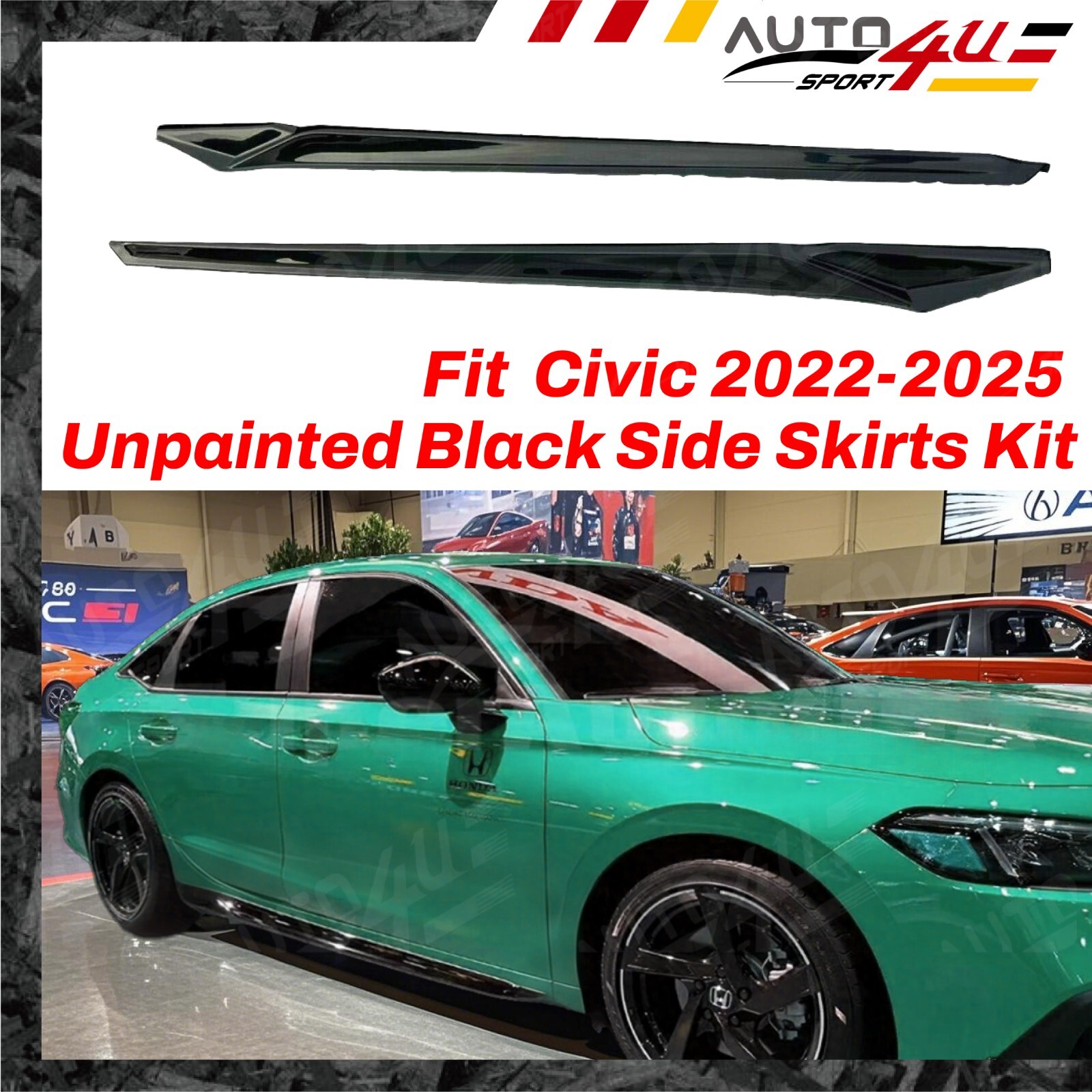 Fit Honda Civic 2022-25 Unpainted Black Diffuser Side Skirts Body Kit Extension