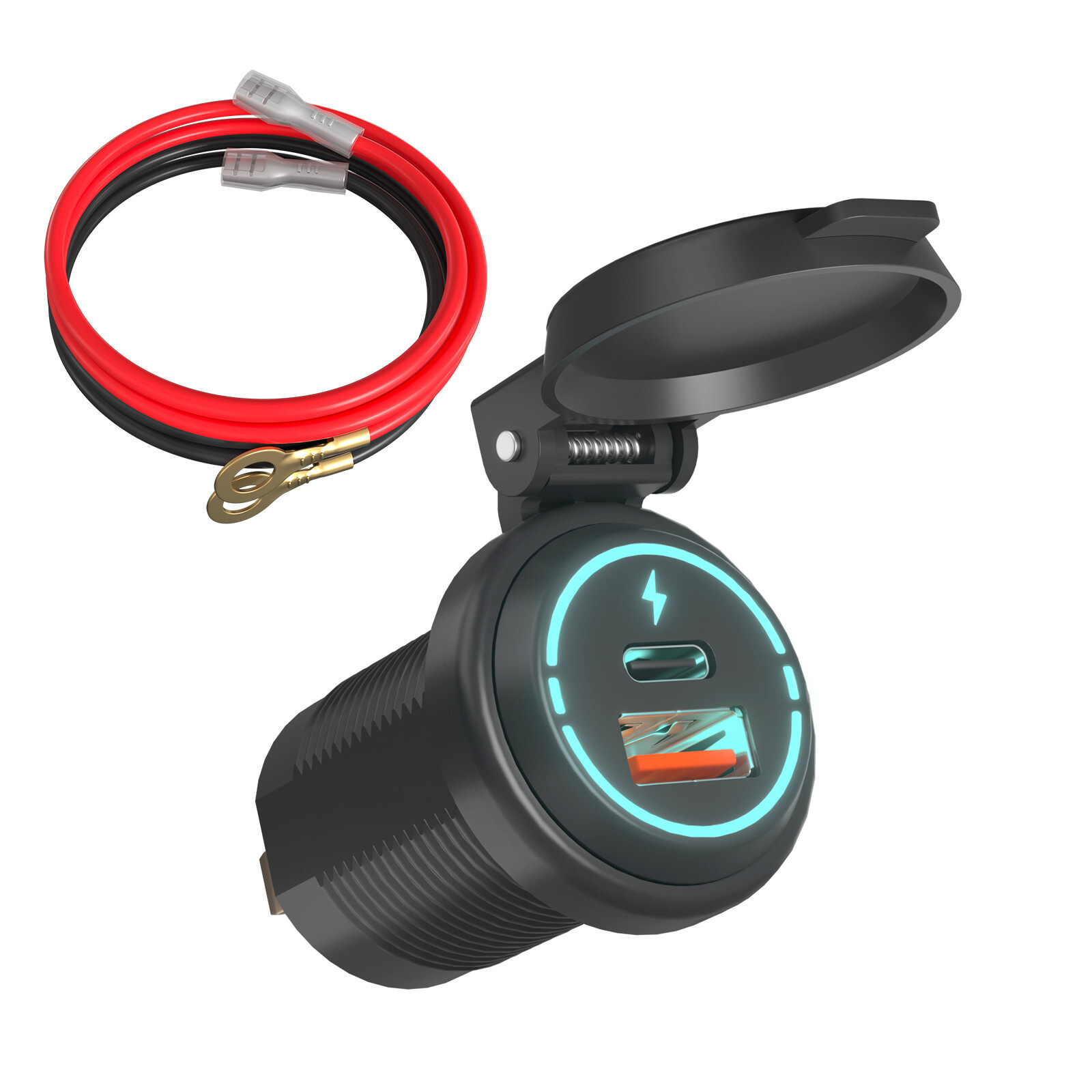 Car Cigarette Lighter Socket Dual Ports USB Type-C Quick Charging Power Outlet