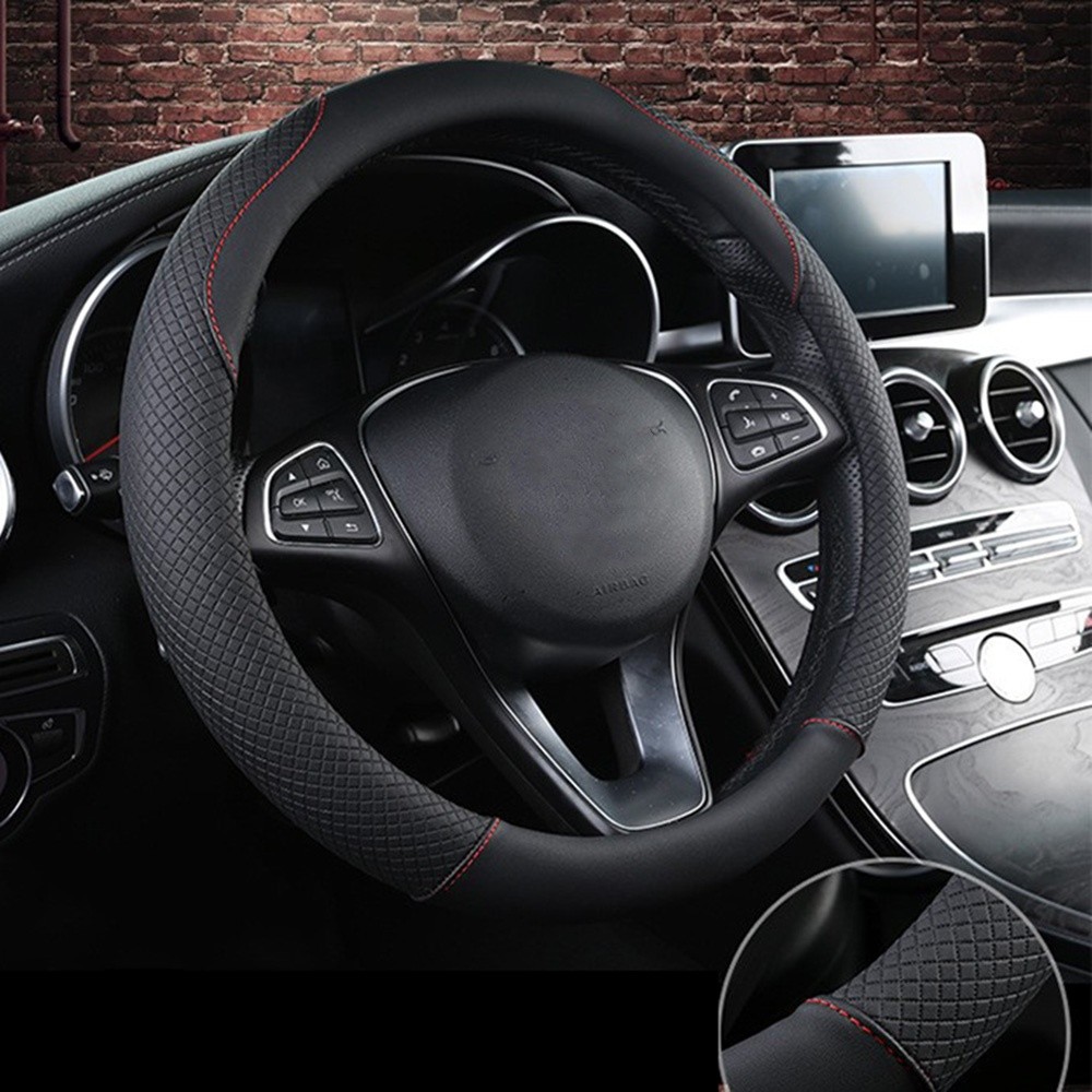 PU Leather Car Steering Wheel Cover Protector Universal For Most Auto SUV 15″